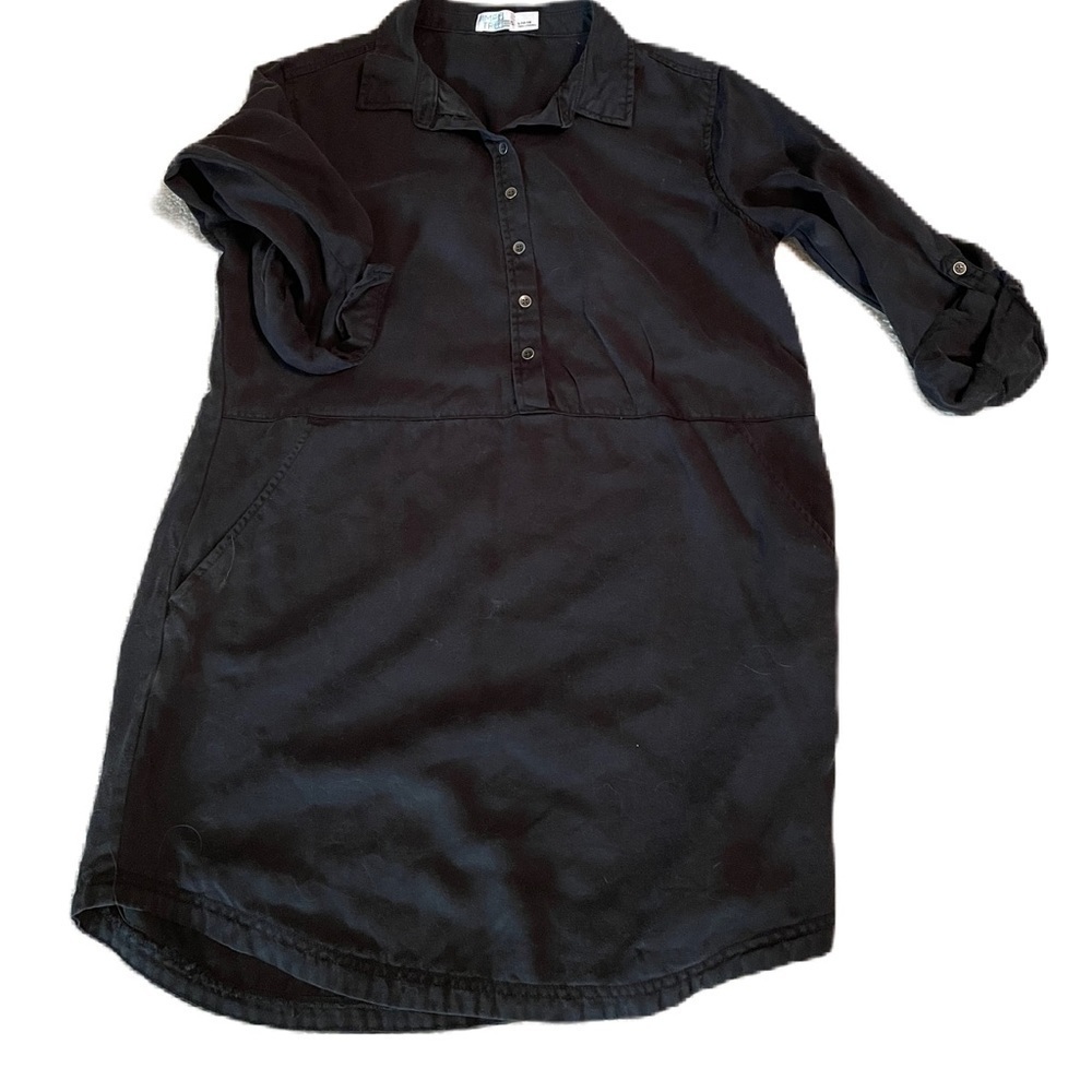 Time and Tru black Tencel dress tunic with tabbed sleeves and pockets